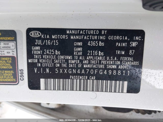 KIA OPTIMA EX 2015 5XXGN4A70FG498811 Image 9