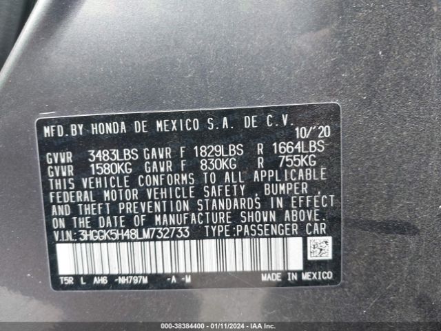 3HGGK5H48LM732733 Honda FIT LX