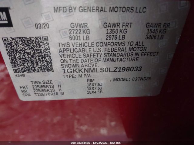 1GKKNMLS0LZ198033 GMC Acadia Fwd Slt