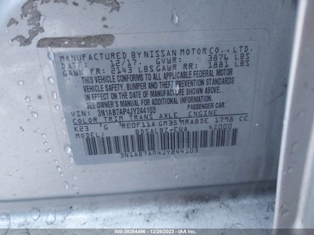 2018 NISSAN SENTRA VIN: 3N1AB7AP4JY244103