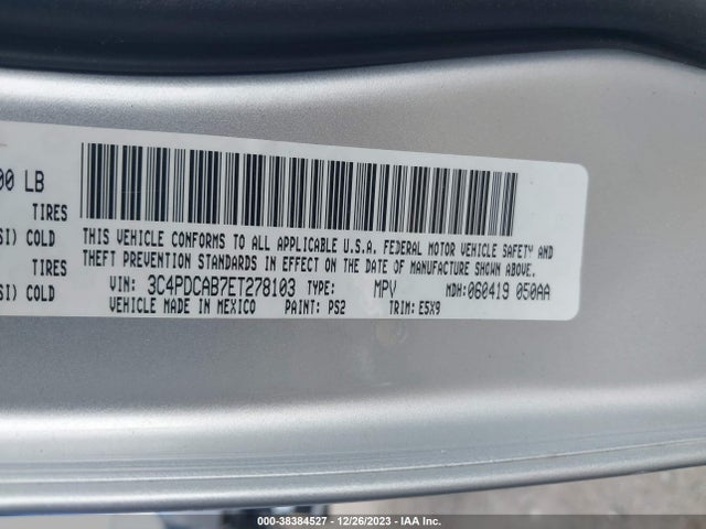 2014 DODGE JOURNEY SE VIN: 3C4PDCAB7ET278103
