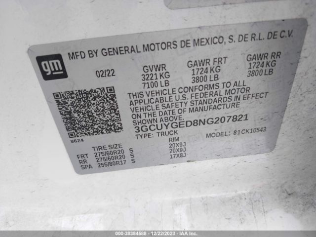 3GCUYGED8NG207821 Chevrolet Silverado 1500 Ltd 4wd  Short Bed Ltz