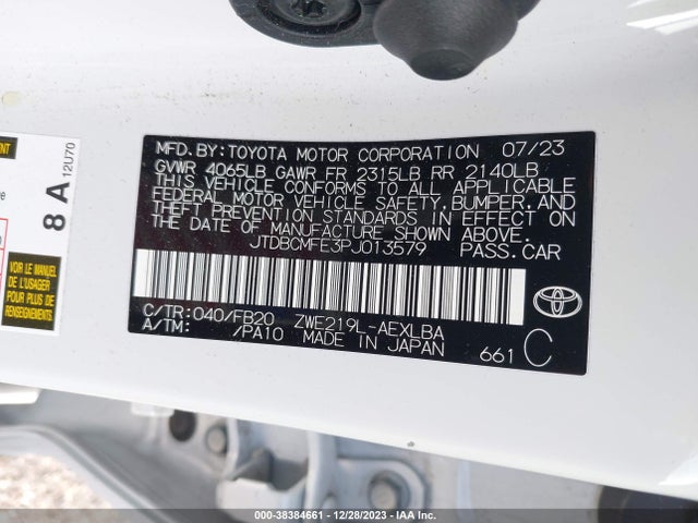 2023 TOYOTA COROLLA HYBRID LE VIN: JTDBCMFE3PJ013579