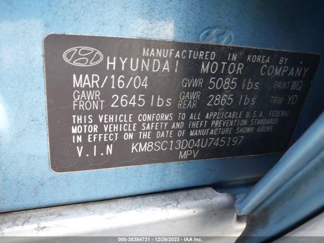 2004 HYUNDAI SANTA FE GLS VIN: KM8SC13D04U745197