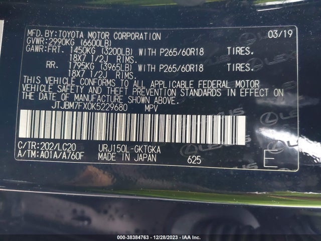 JTJBM7FX0K5229680 Lexus 460 Premium
