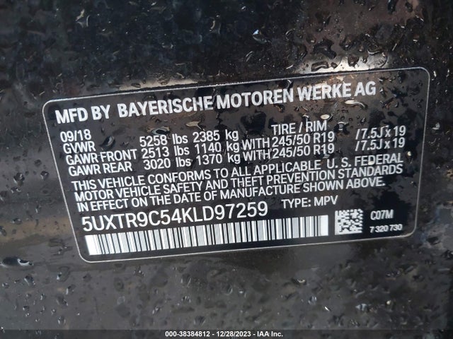 BMW X3 Xdrive30i 2019 5UXTR9C54KLD97259 Image 9