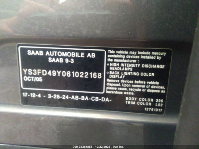 2006 SAAB 9-3 YS3FD49Y061022168 Photo 8