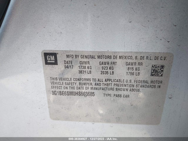 Chevrolet Cruze Lt Auto 2017 3G1BE6SM0HS603685 Image 9