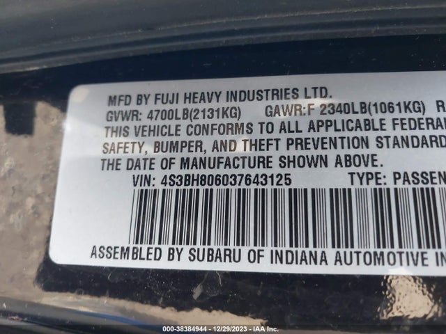 2003 SUBARU LEGACY OUTBACK H6 L.L. BEAN EDITION VIN: 4S3BH806037643125
