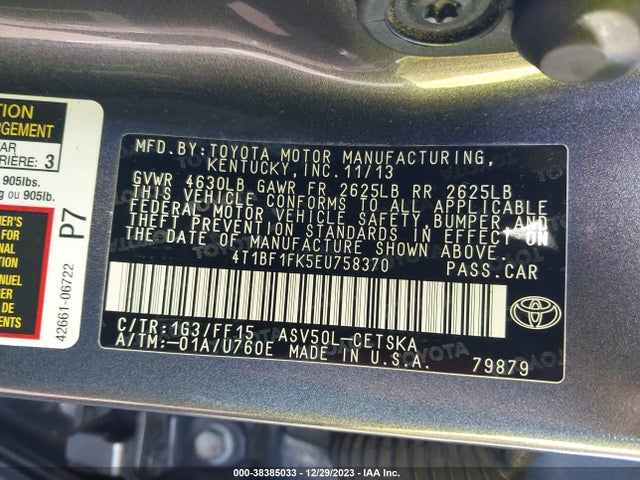 Toyota CAMRY SE 2014 4T1BF1FK5EU758370 Image 9