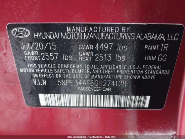 5NPE34AF6GH274128 Hyundai Sonata Sport