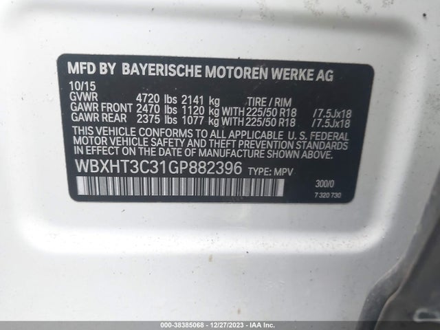 2016 BMW X1 XDRIVE28I VIN: WBXHT3C31GP882396