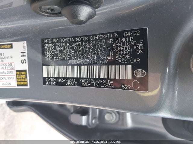 Toyota Corolla Hybrid Le 2022 JTDEAMDE2NJ057639 Image 9