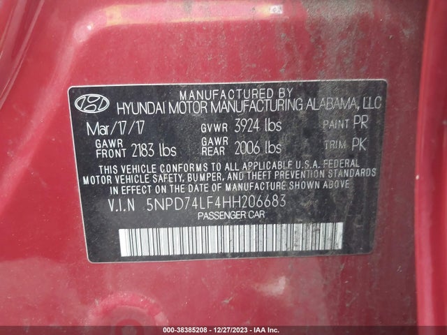 Hyundai ELANTRA SE 2017 5NPD74LF4HH206683 Image 9