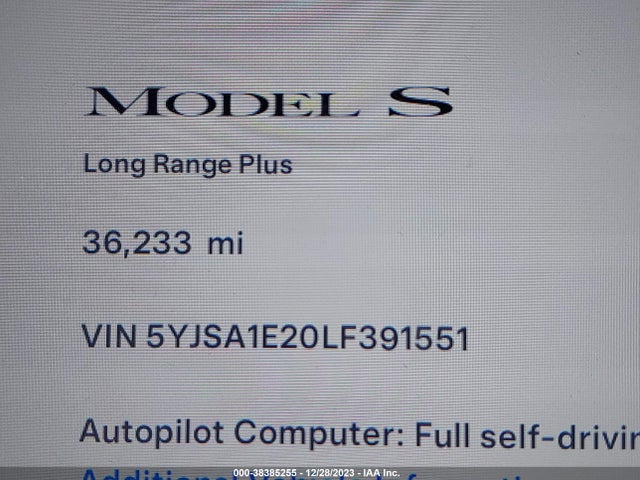 2020 TESLA MODEL S 5YJSA1E20LF391551 Photo 6