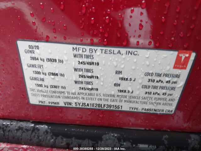 2020 TESLA MODEL S 5YJSA1E20LF391551 Photo 8
