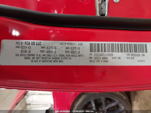 2020 DODGE CHARGER SXT RWD VIN: 2C3CDXBG7LH150356