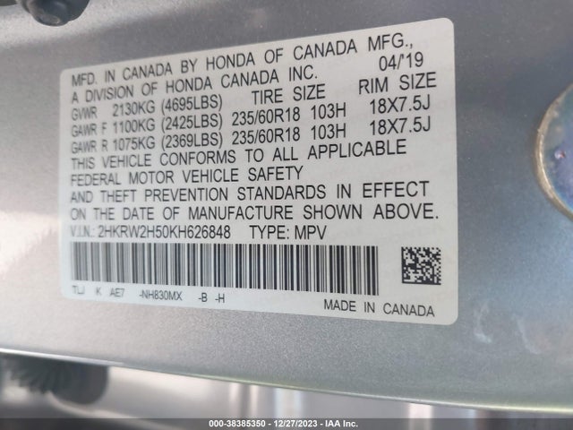 Honda CR-V EX 2019 2HKRW2H50KH626848 Image 9