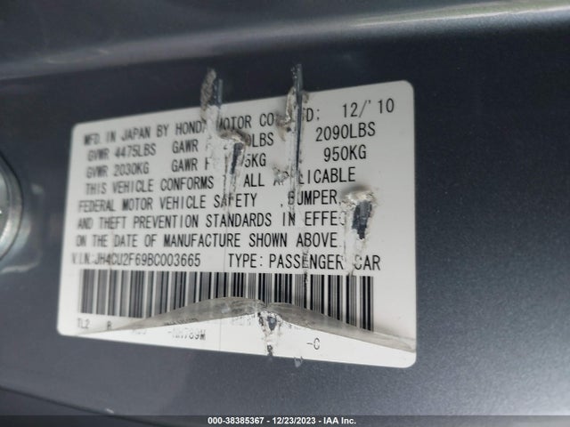 2011 ACURA TSX 2.4 VIN: JH4CU2F69BC003665