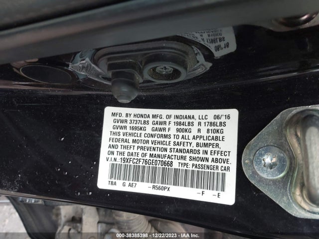 Honda CIVIC EX 2016 19XFC2F76GE070668 Image 9