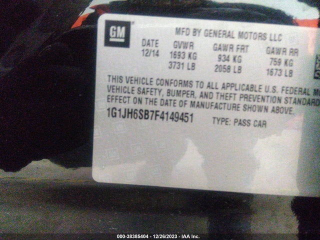 Chevrolet Sonic Rs Manual 2015 1G1JH6SB7F4149451 Image 9