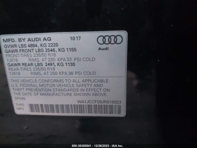 WA1JCCFS9JR016923 Audi Q3 2.0t Premium/2.0t Sport Premium