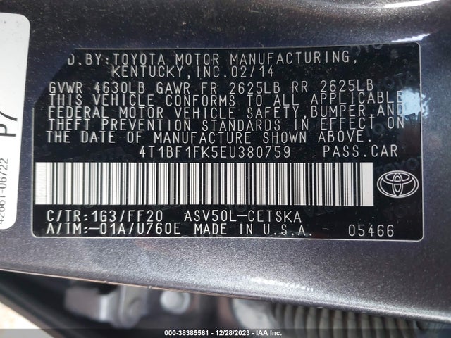 Toyota CAMRY SE 2014 4T1BF1FK5EU380759 Image 9