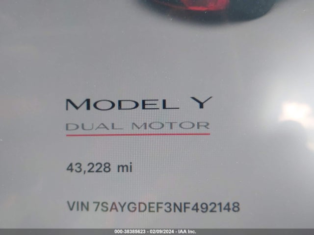 7SAYGDEF3NF492148 Tesla Model Y Performance Dual Motor All-wheel Drive
