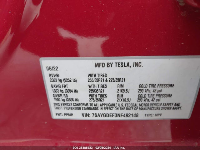 7SAYGDEF3NF492148 Tesla Model Y Performance Dual Motor All-wheel Drive