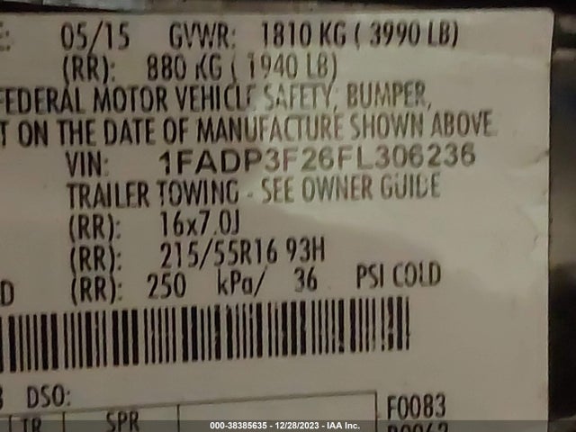 Ford FOCUS SE 2015 1FADP3F26FL306236 Image 9