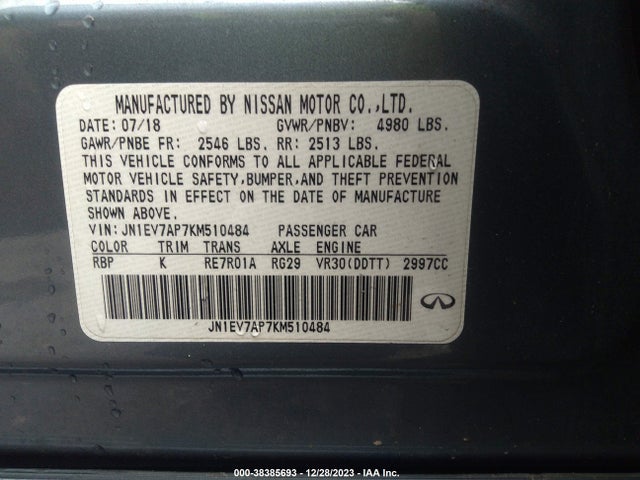 JN1EV7AP7KM510484 Infiniti Q50 3.0t Luxe