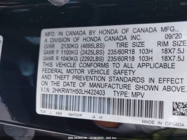 2HKRW1H50LH422403 Honda Cr-v 2wd Ex