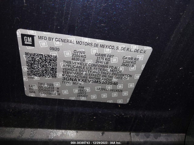 2021 CHEVROLET EQUINOX AWD PREMIER VIN: 3GNAXXEV5MS103546