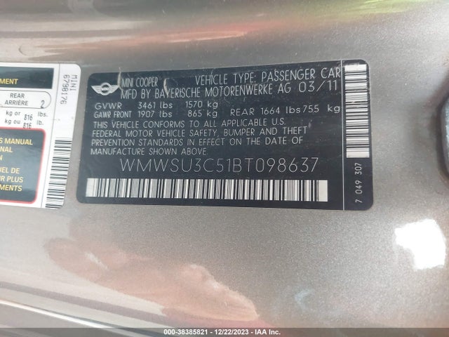 2011 MINI COOPER WMWSU3C51BT098637 Photo 8