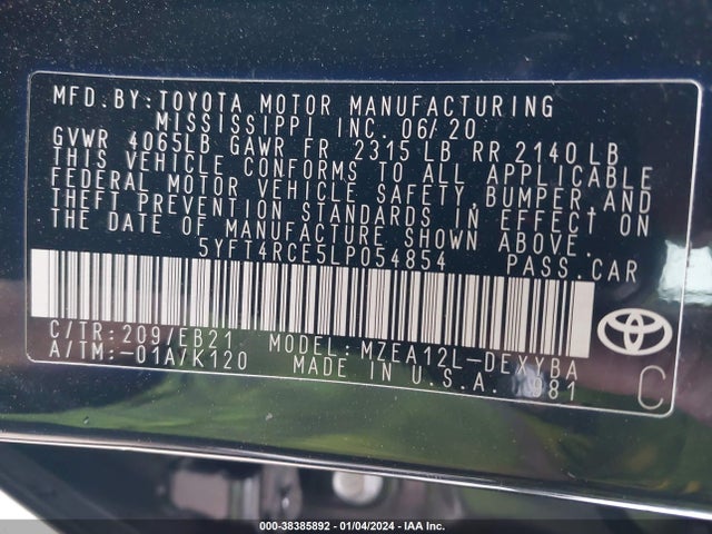 Toyota Corolla Xse 2020 5YFT4RCE5LP054854 Image 9
