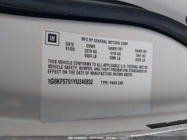 2000 CADILLAC DEVILLE DTS VIN: 1G6KF5791YU246832