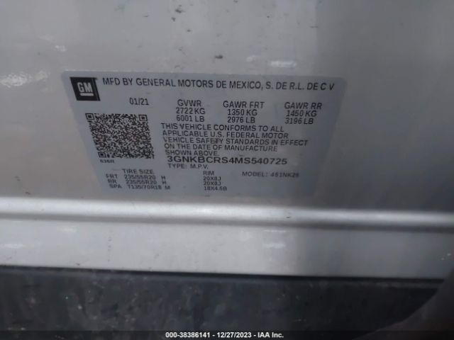 3GNKBCRS4MS540725 Chevrolet Blazer Fwd 2lt