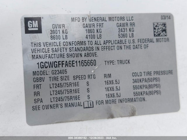 Chevrolet Express 2500 Work Van 2014 1GCWGFFA6E1165660 Image 9
