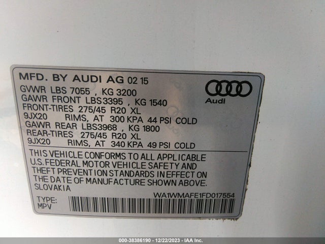 WA1WMAFE1FD017554 Audi Q7 3.0 Tdi Premium