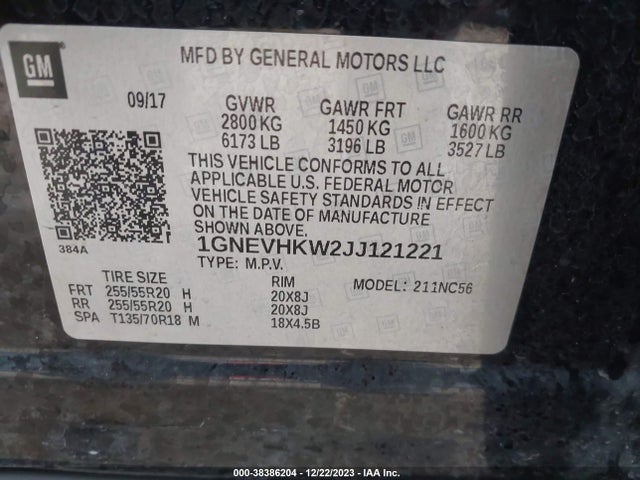 Chevrolet Traverse 3lt 2018 1GNEVHKW2JJ121221 Image 9