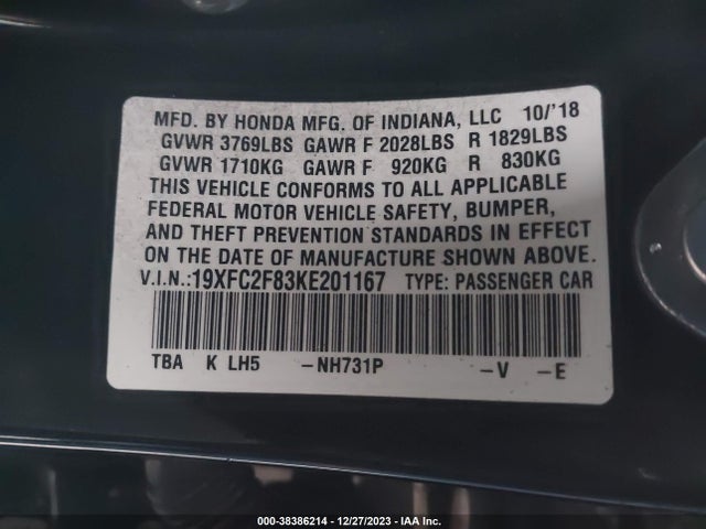 Honda Civic Sport 2019 19XFC2F83KE201167 Image 9