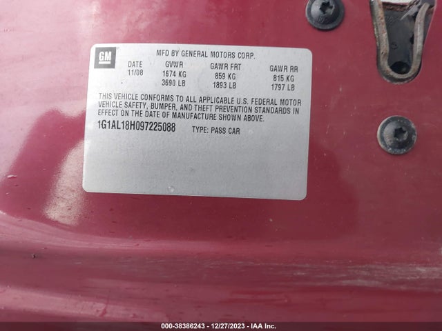 2009 CHEVROLET COBALT LT VIN: 1G1AL18H097225088