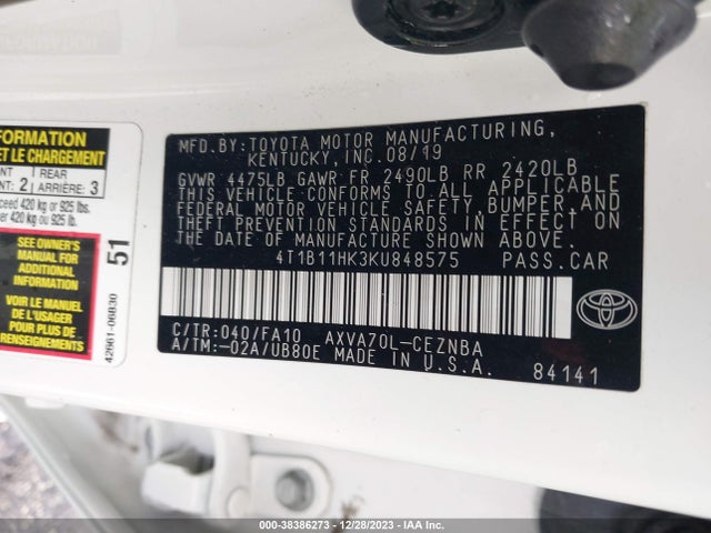 Toyota CAMRY LE 2019 4T1B11HK3KU848575 Image 9