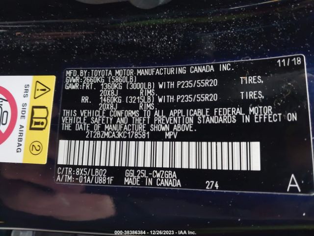 2T2BZMCA3KC178581 Lexus RX 350