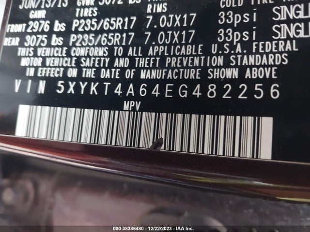 2014 KIA SORENTO LX VIN: 5XYKT4A64EG482256