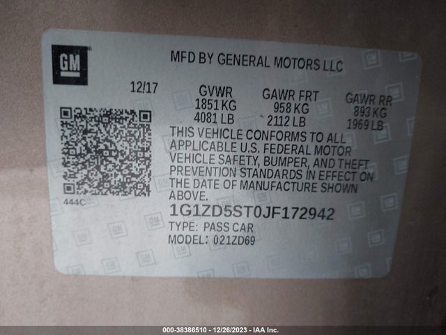 Chevrolet MALIBU LT 2018 1G1ZD5ST0JF172942 Image 9