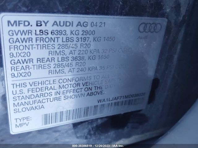 WA1LJAF71MD038026 Audi Q7 Premium Plus 45 Tfsi Quattro Tiptronic