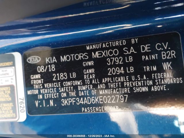 3KPF34AD6KE022797 KIA FORTE S