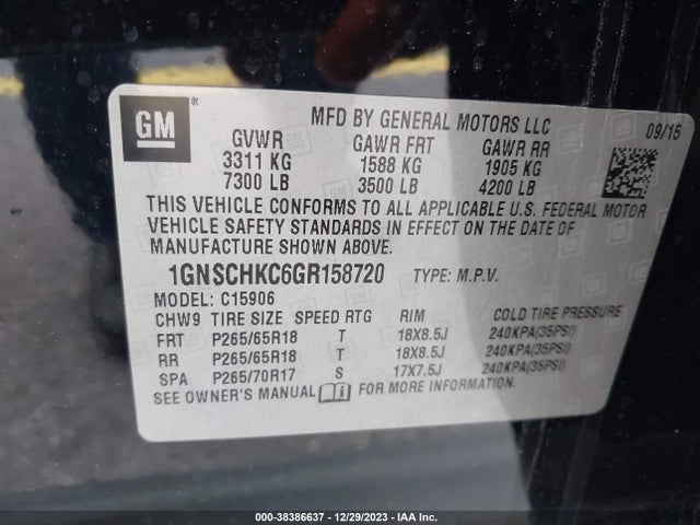 Chevrolet Suburban Lt 2016 1GNSCHKC6GR158720 Image 9