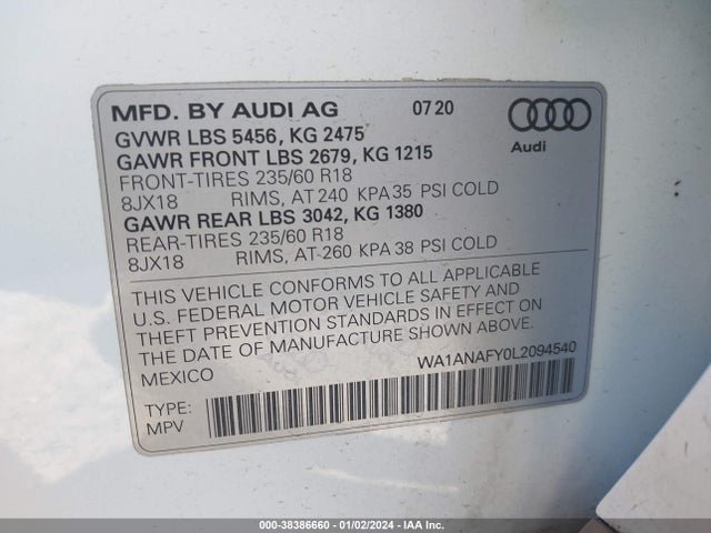 WA1ANAFY0L2094540 Audi Q5 Premium 45 Tfsi Quattro S Tronic